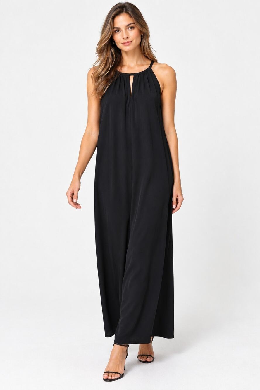 Eileen Fisher Halter Black Tencel Blend Maxi Dress Large